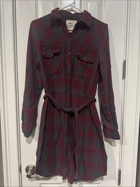 Rails Women's Burgundy and Navy Plaid Shirt Dress with Waist Tie